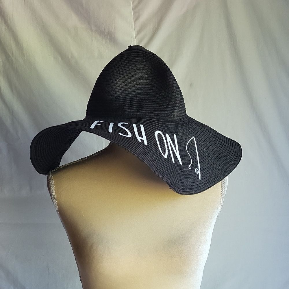 Black Paper Sunhat, Fish On - Picture 3 of 5